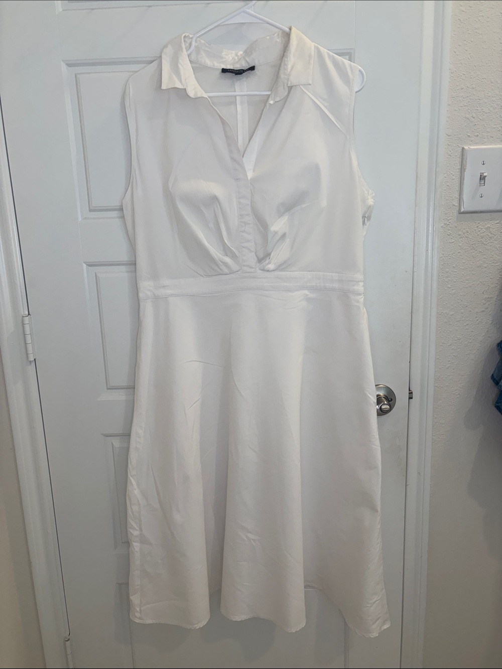 Lafayette 148 New York Size 16 White Sleeveless Collared Midi Dress
